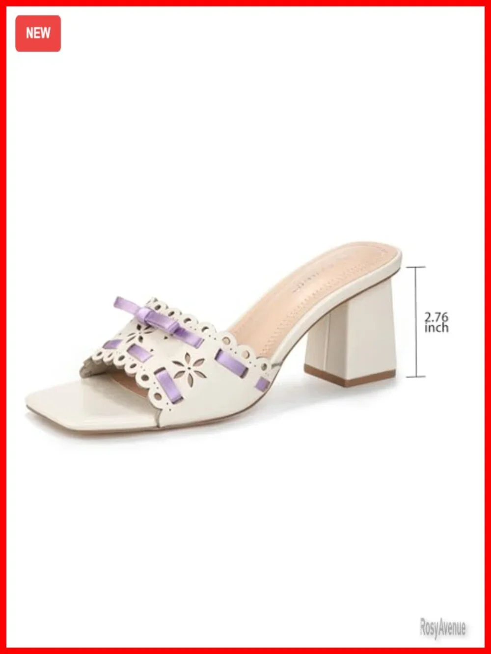 Women's Square Toe Chunky Heel Mule Sandals Bow Adorned Open Toe Heeled Sandals